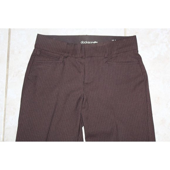 Dockers Women's Pants Brown Pinstripe 4 Short - Picture 4 of 7